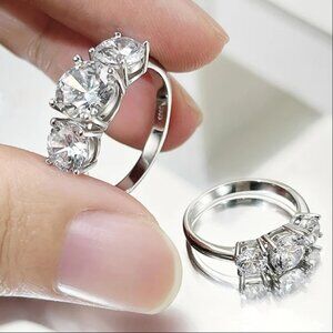 D Color VVS1 Moissanite Three-Stone Engagement Ring with GRA Certificate